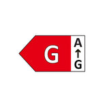 A red energy efficiency label displays a prominent letter G on the left, accompanied by a vertical scale that ranges from A to G on the right. An upward arrow signifies progression from G to A, akin to the transition of an Eveready 25W Non-dimmable Oven Bulb with an E14 base towards more efficient alternatives.