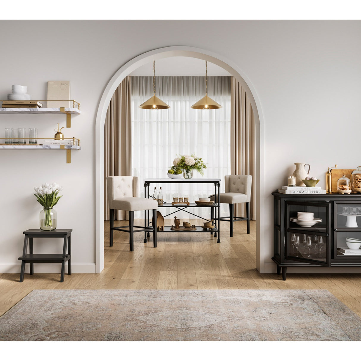 Fairmont Kitchen Island - Marble Effect with Black