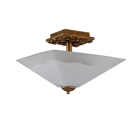Star 2 Light Flush Ceiling Light - Distressed Gold with Opal Glass