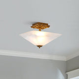 Star 2 Light Flush Ceiling Light - Distressed Gold with Opal Glass