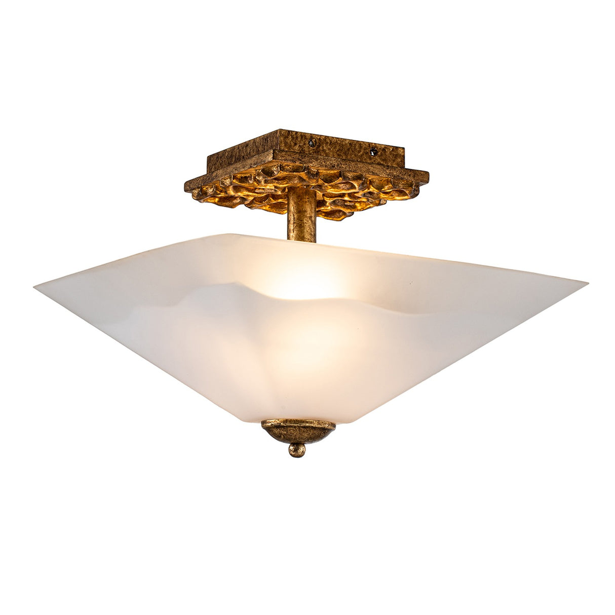Star 2 Light Flush Ceiling Light - Distressed Gold with Opal Glass