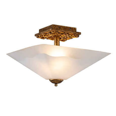 Star 2 Light Flush Ceiling Light - Distressed Gold with Opal Glass