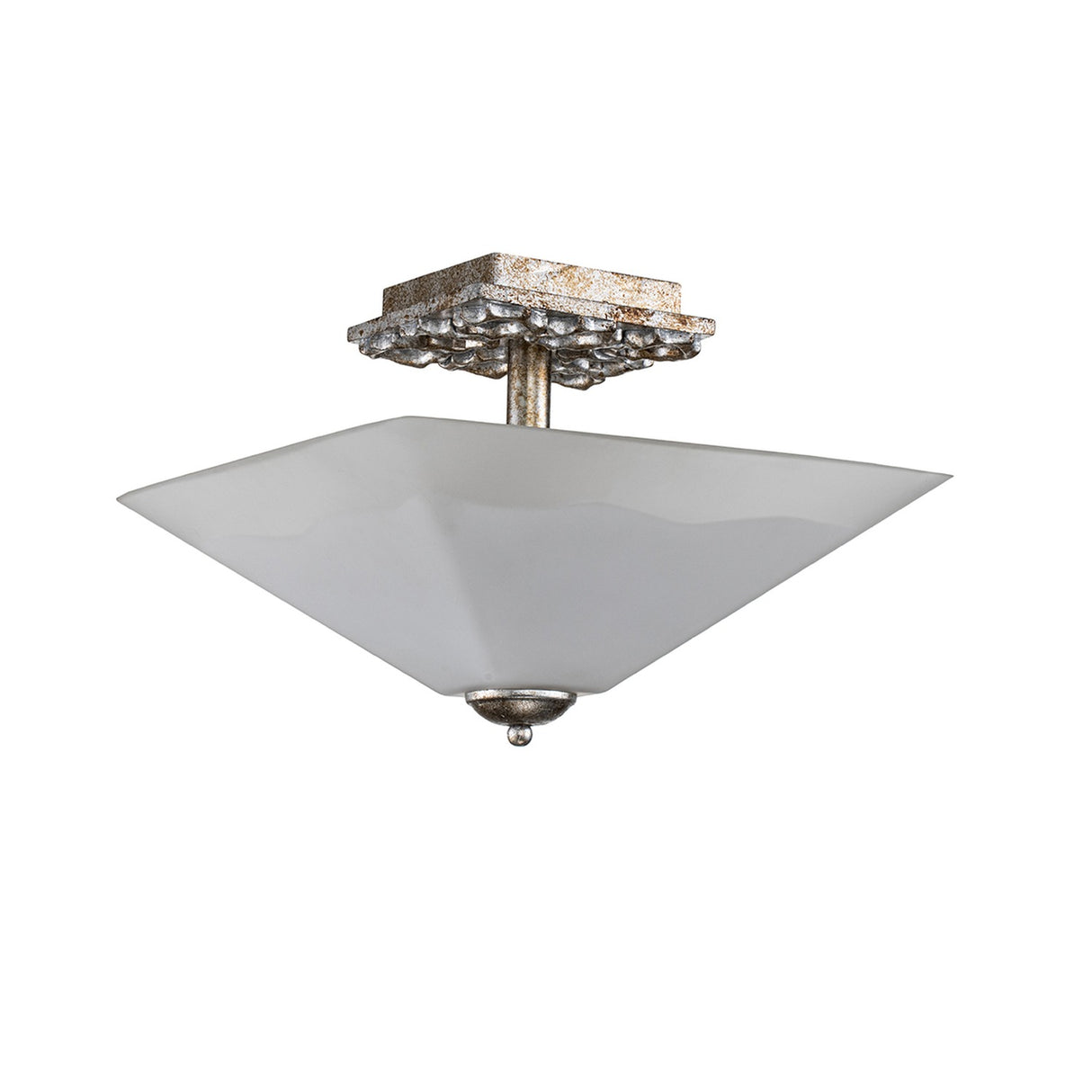 Star 2 Light Flush Ceiling Light - Distressed Silver with Opal Glass