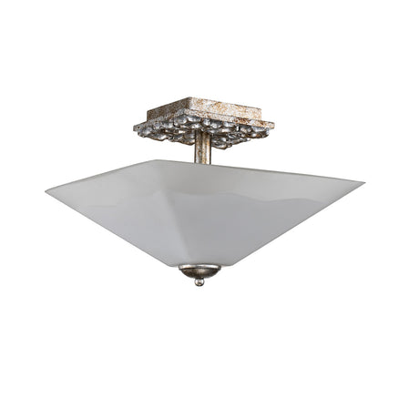 Star 2 Light Flush Ceiling Light - Distressed Silver with Opal Glass