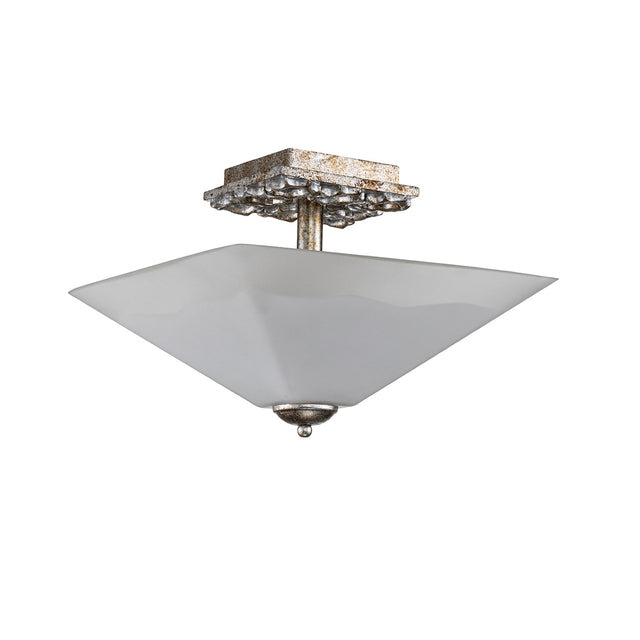Star 2 Light Flush Ceiling Light - Distressed Silver with Opal Glass