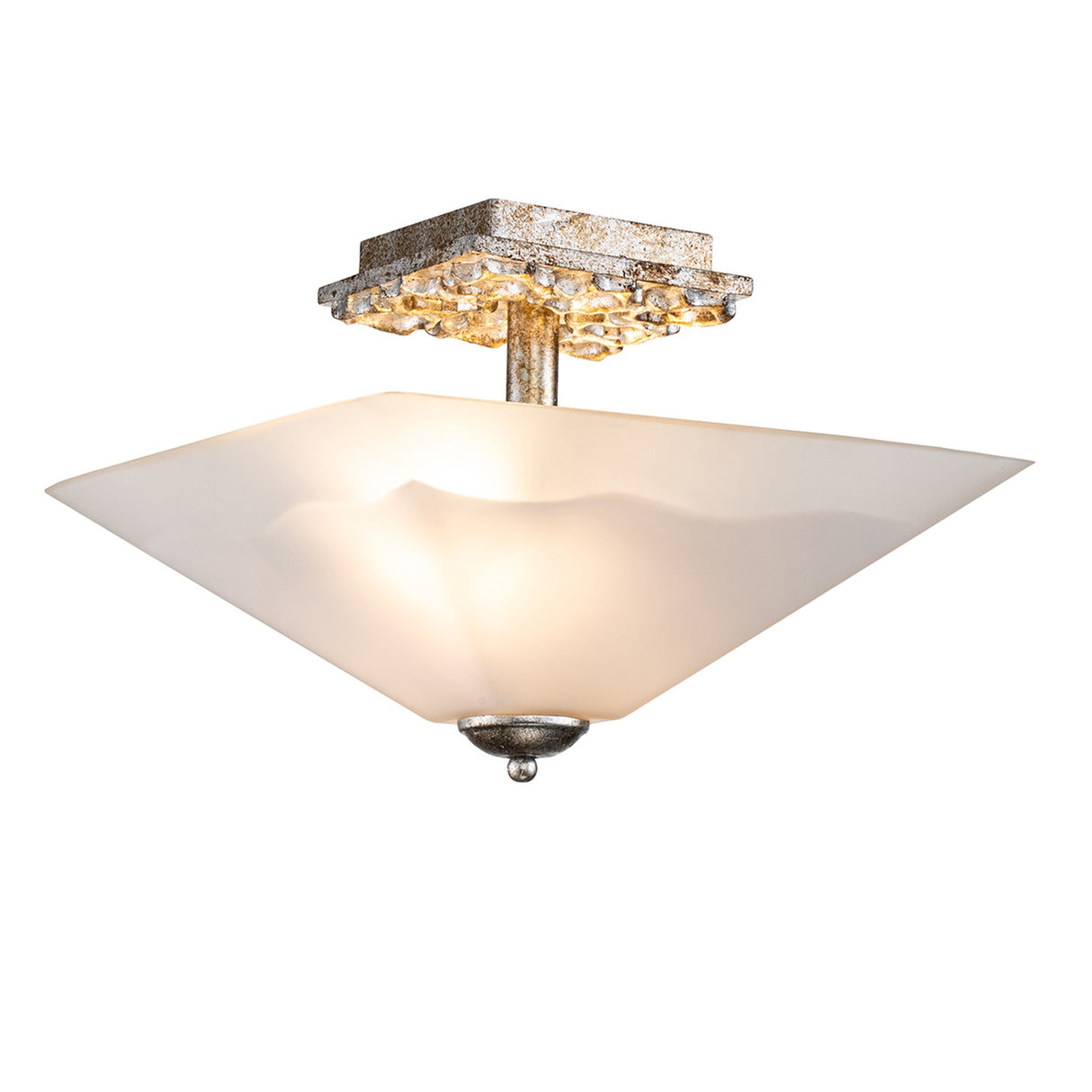 Star 2 Light Flush Ceiling Light - Distressed Silver with Opal Glass