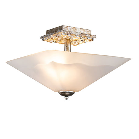 Star 2 Light Flush Ceiling Light - Distressed Silver with Opal Glass