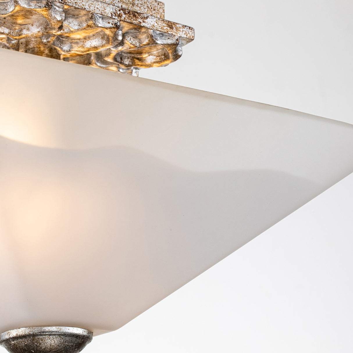 Star 2 Light Flush Ceiling Light - Distressed Silver with Opal Glass