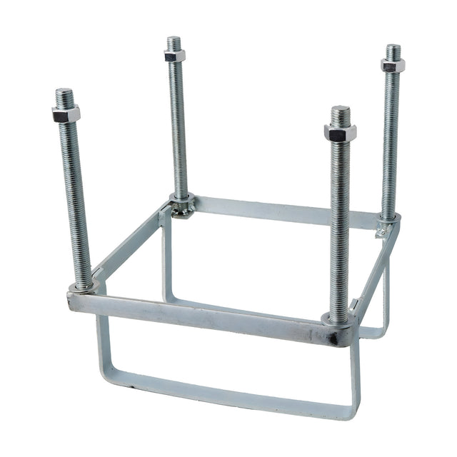Large Foundation Frame 250mm Square in galvanised steel, a square lighting post base with four upright threaded studs and nuts, shown on a plain white background.