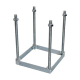 Medium Foundation Frame, a 150mm square galvanised steel base plate with four upright threaded studs and nuts, shown on a plain white background.