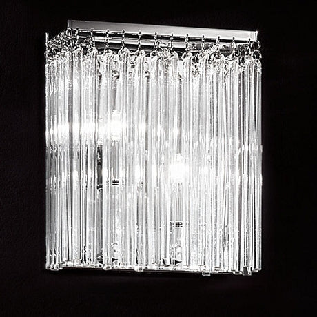 Carillon 2 light wall light in chrome finish, shown on a dark background