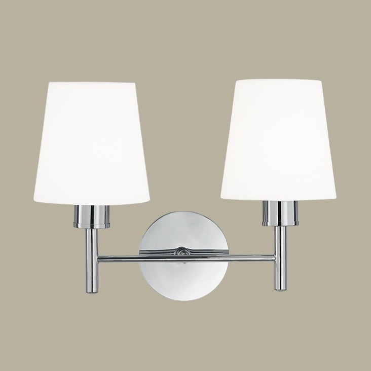 Turin 2 light wall light in chrome finish, shown on a dark background