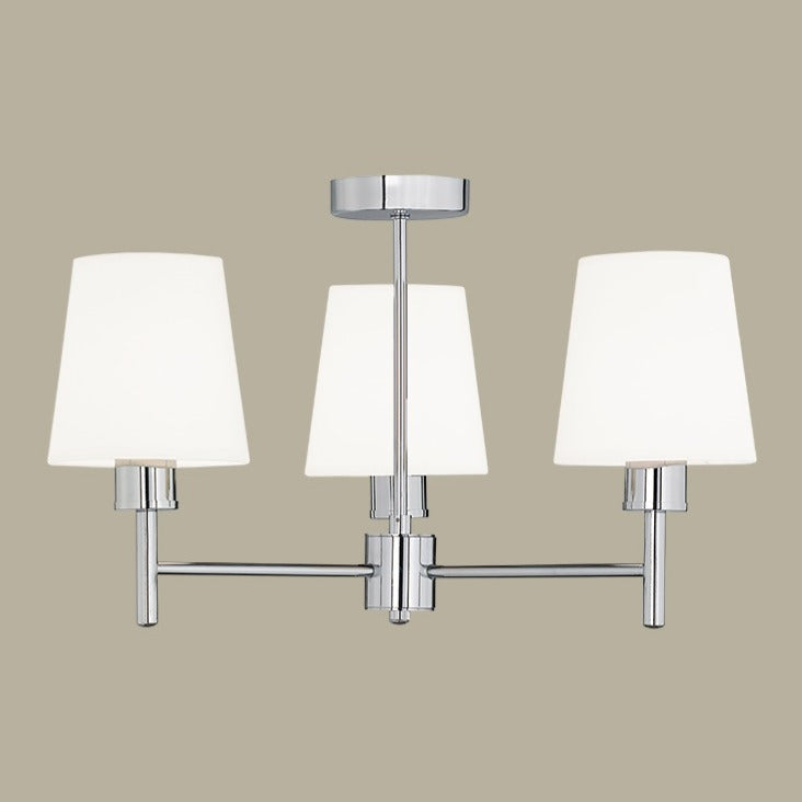Turin 3 light ceiling light in chrome finish, shown on a dark background