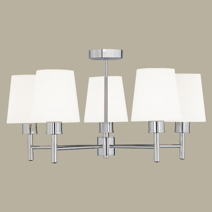 Turin 5 light ceiling light in chrome finish, shown on a dark background