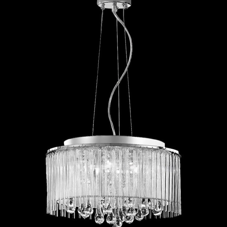 Spirit 6 light chandelier in chrome finish, shown on a dark background