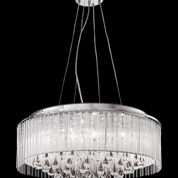 Spirit 8 light chandelier in chrome finish, shown on a dark background