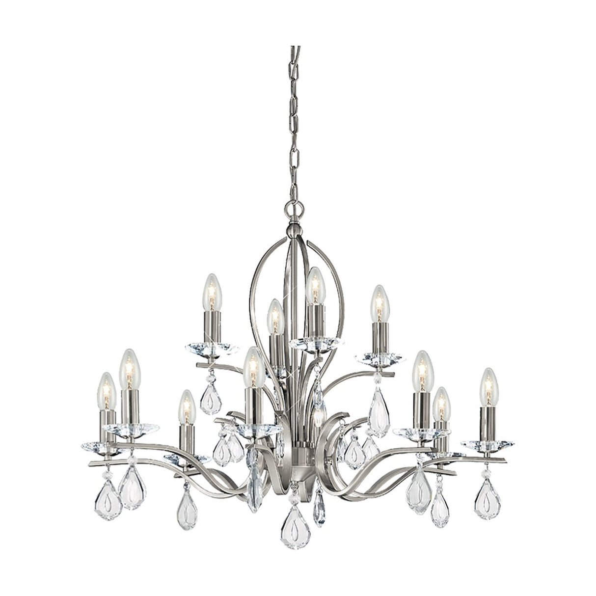 Willow 12 light chandelier in satin nickel finish