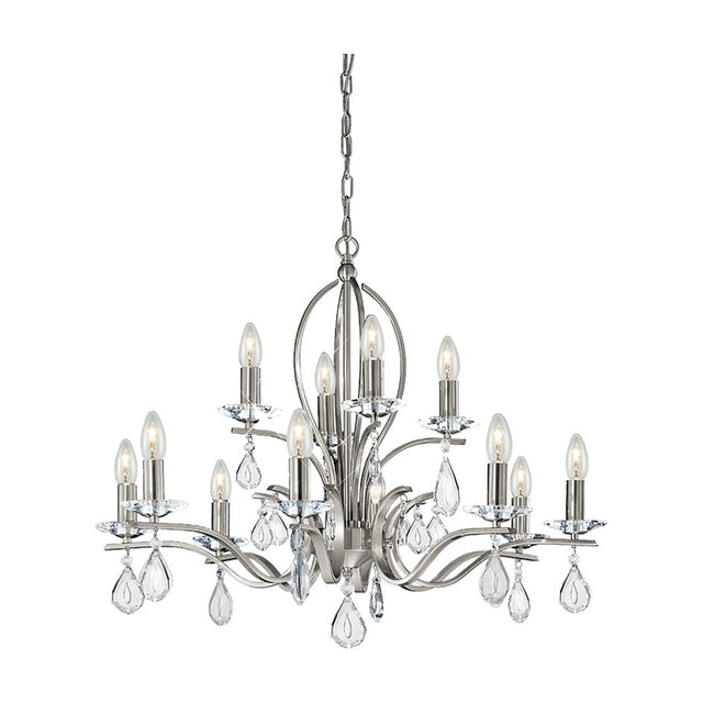 Willow 12 light chandelier in satin nickel finish