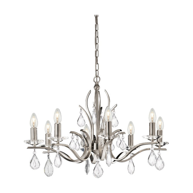 Willow 8 light chandelier in satin nickel finish