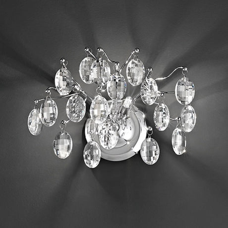 Wisteria 2 light wall light in chrome finish, shown on a dark background