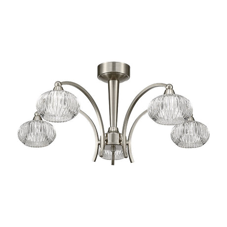Ripple 5 light ceiling light in satin nickel finish