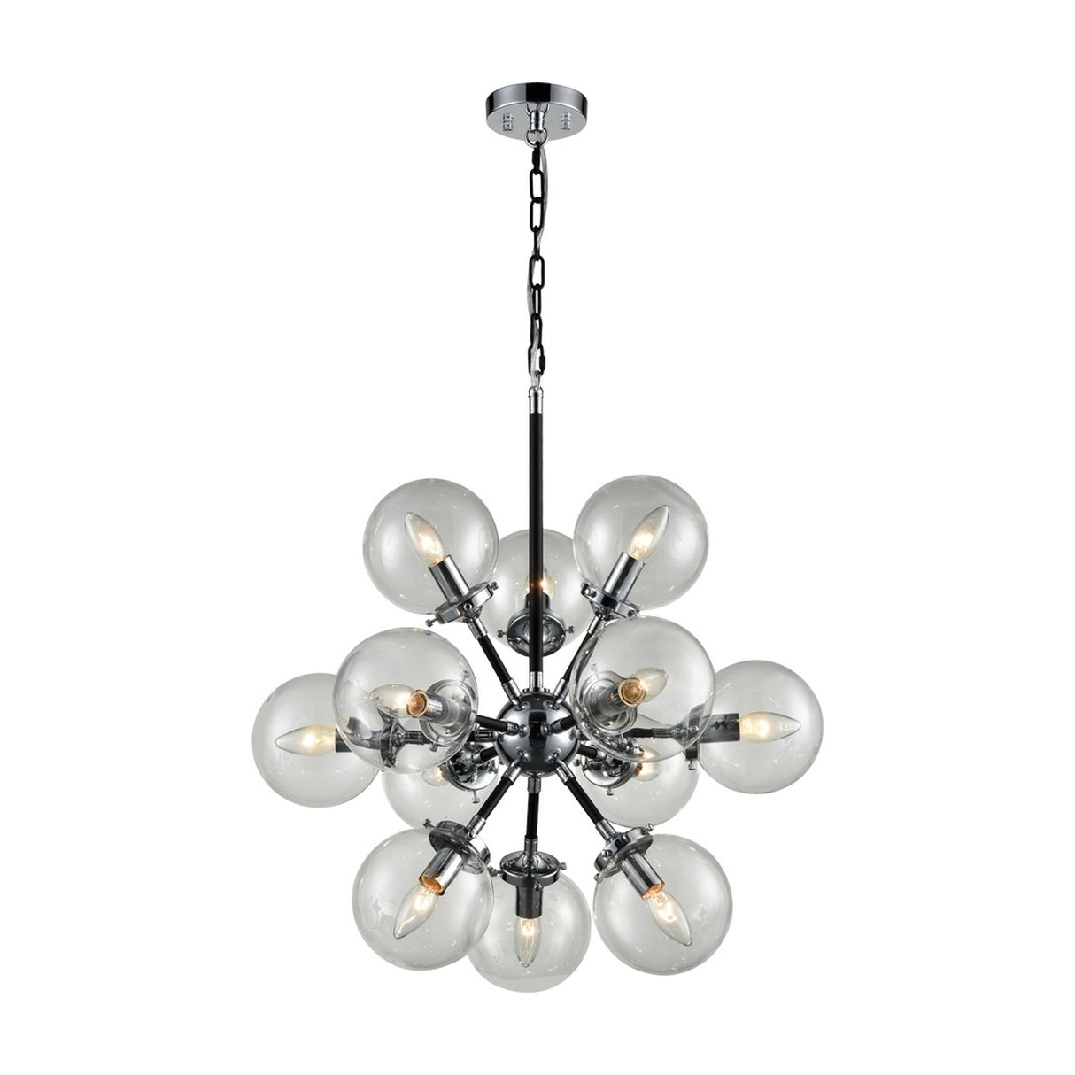 Reaction 12 light chandelier in black and silver finish