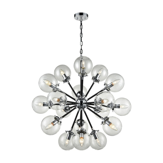 Reaction 18 light chandelier in black and silver finish