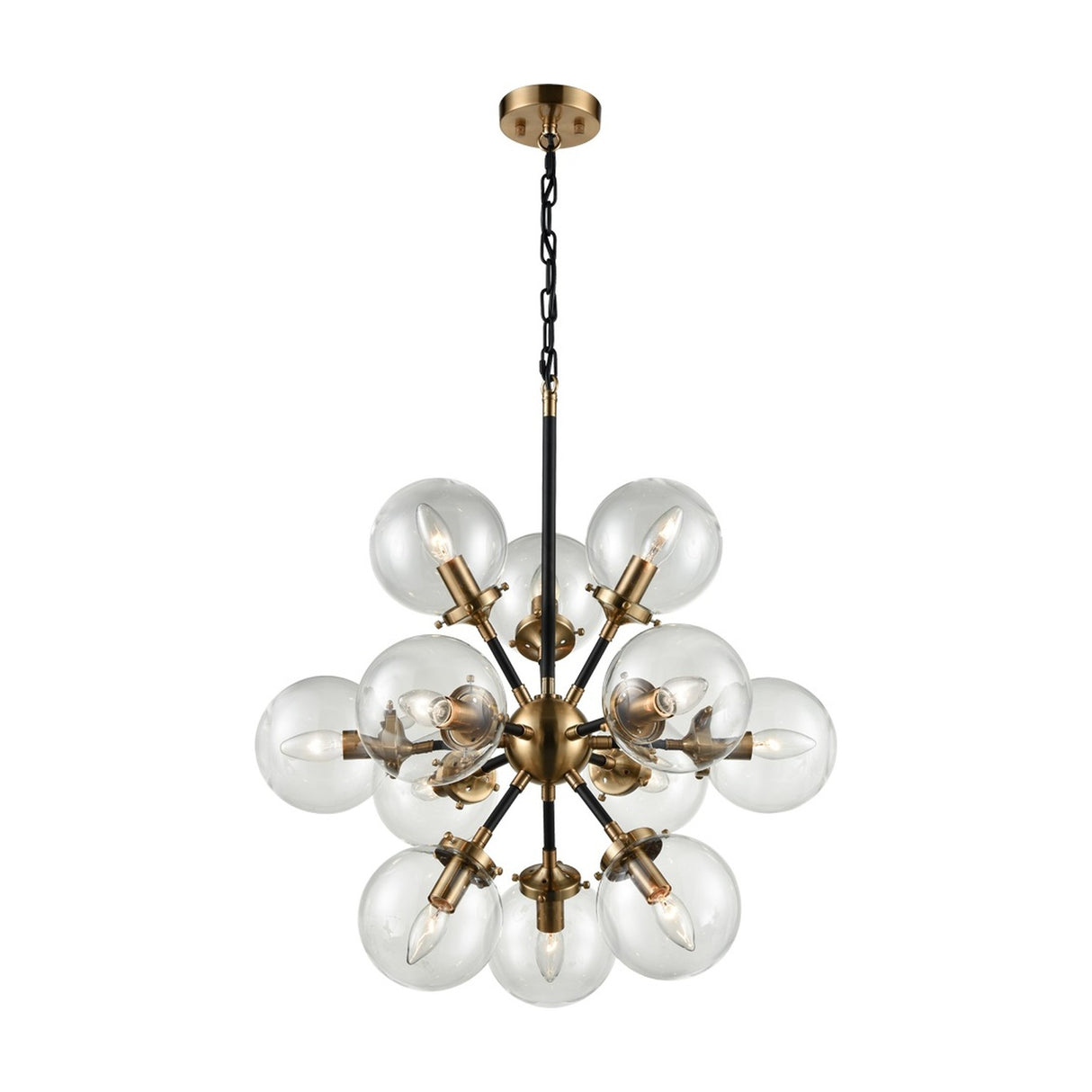 Reaction 12 light chandelier in black and gold finish