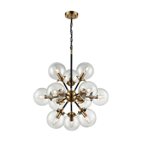 Reaction 12 light chandelier in black and gold finish