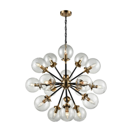 Reaction 18 light chandelier in black and gold finish