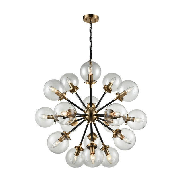 Reaction 18 light chandelier in black and gold finish