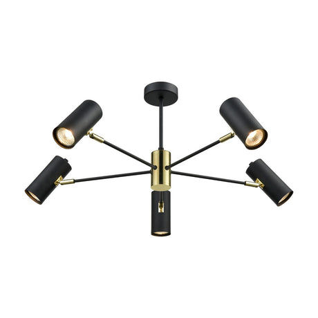 Aspect 5 light ceiling light in black and gold finish