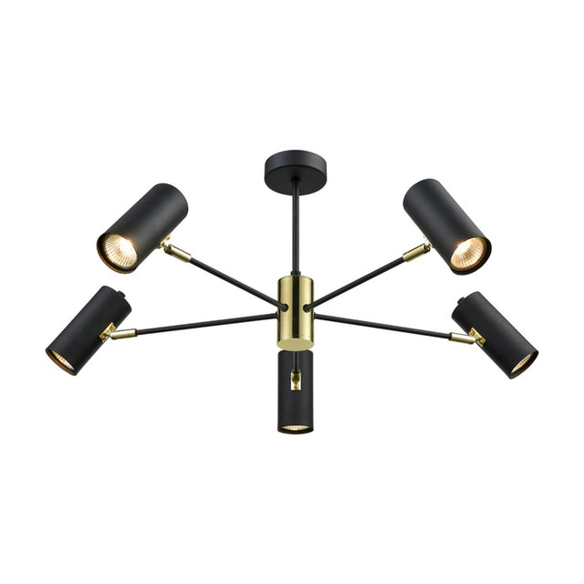 Aspect 5 light ceiling light in black and gold finish