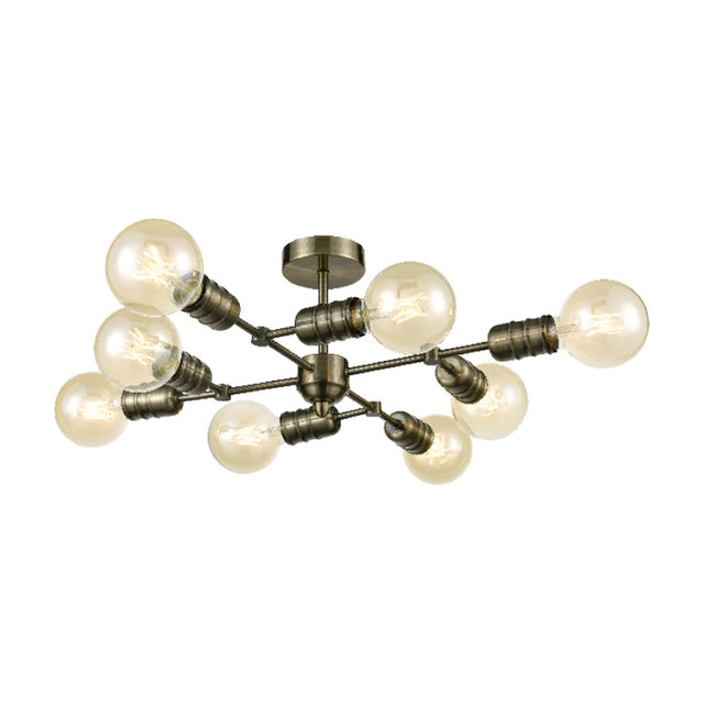 Impact 8 light ceiling light in antique brass finish