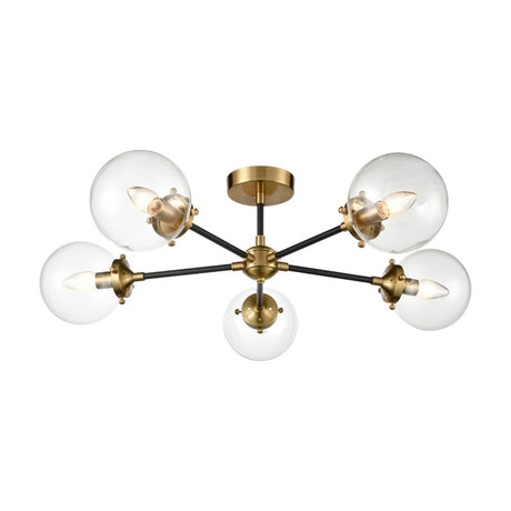 Attraction 5 light ceiling light in black and gold finish