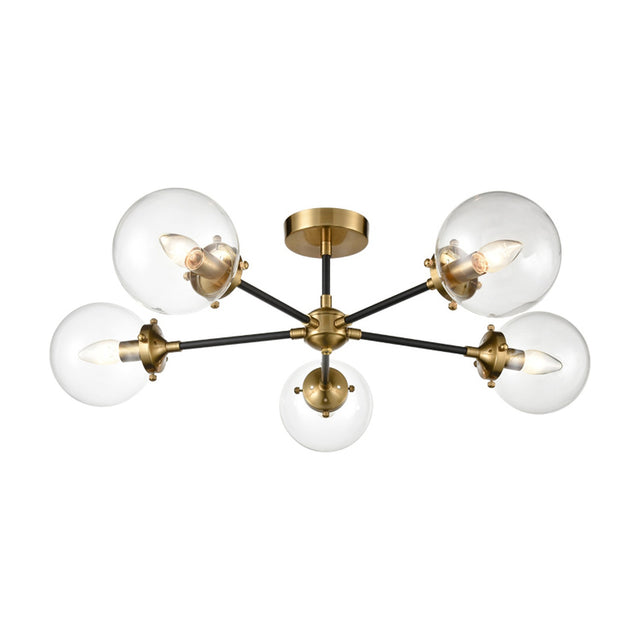 Attraction 5 light ceiling light in black and gold finish