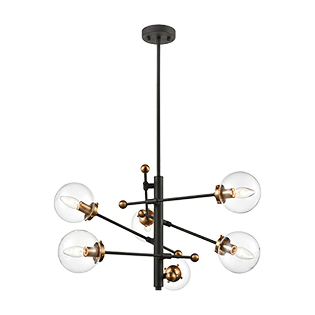 Diffraction 6 light chandelier in black and gold finish