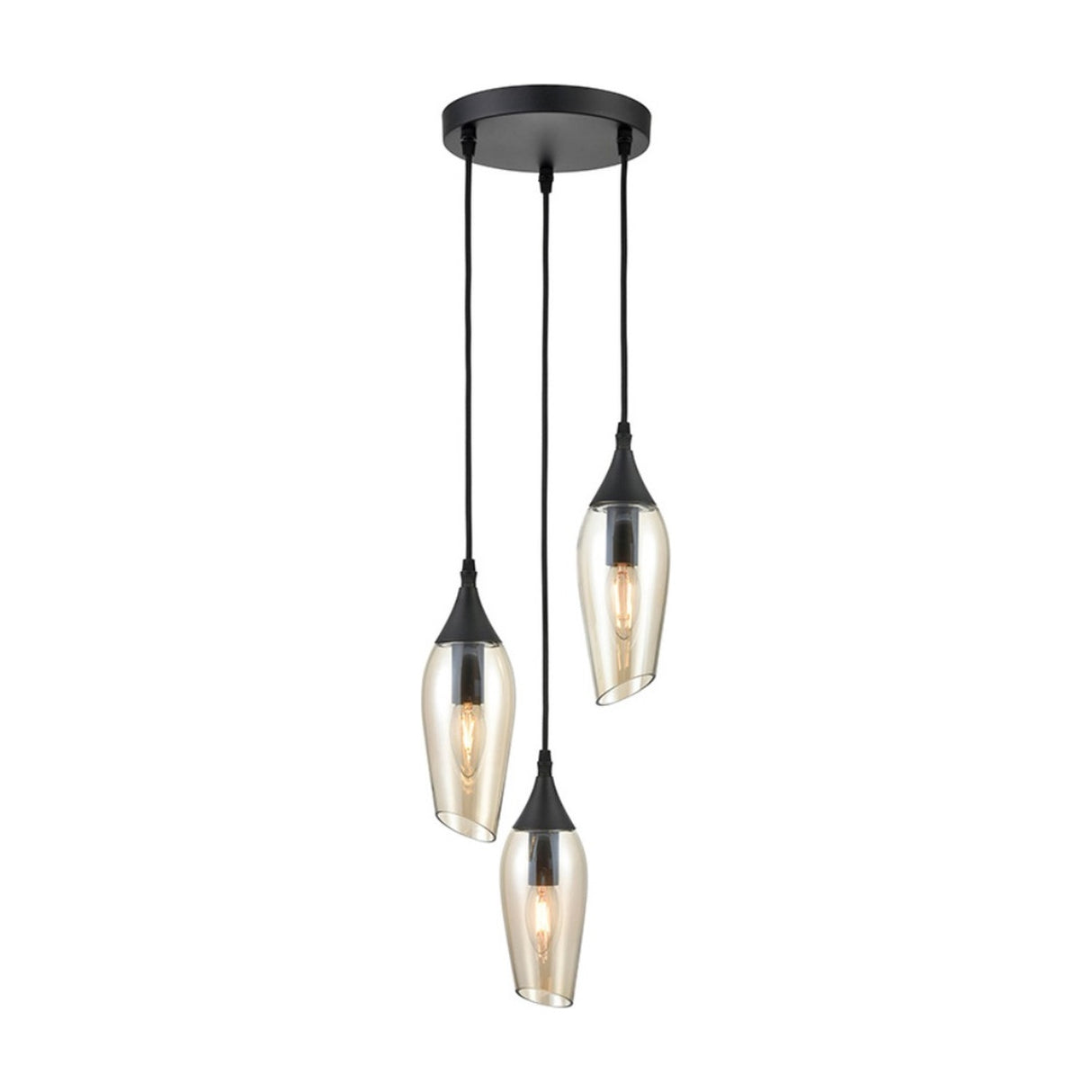 Taper 3 light pendant light in black finish
