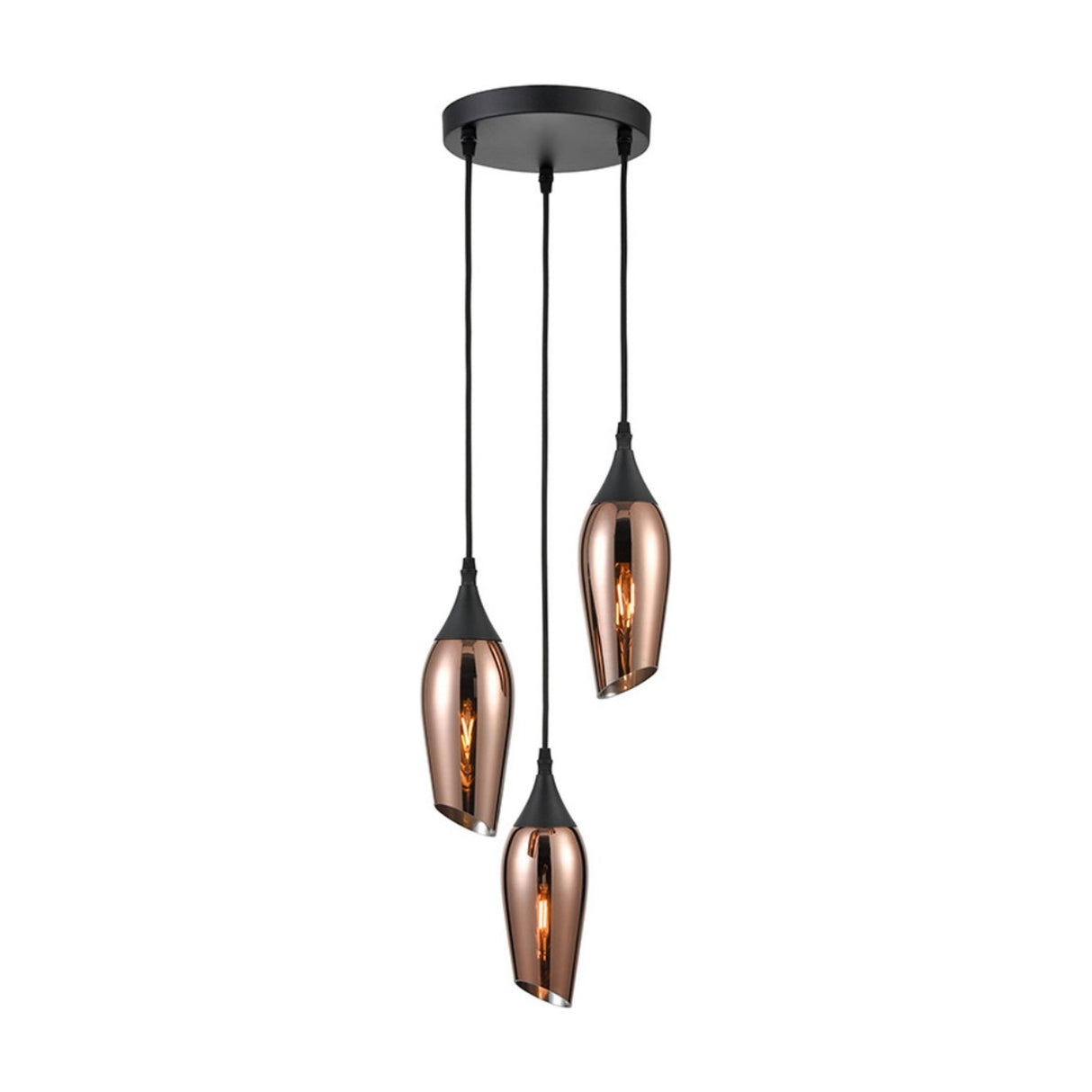 Taper 3 light pendant light in black finish