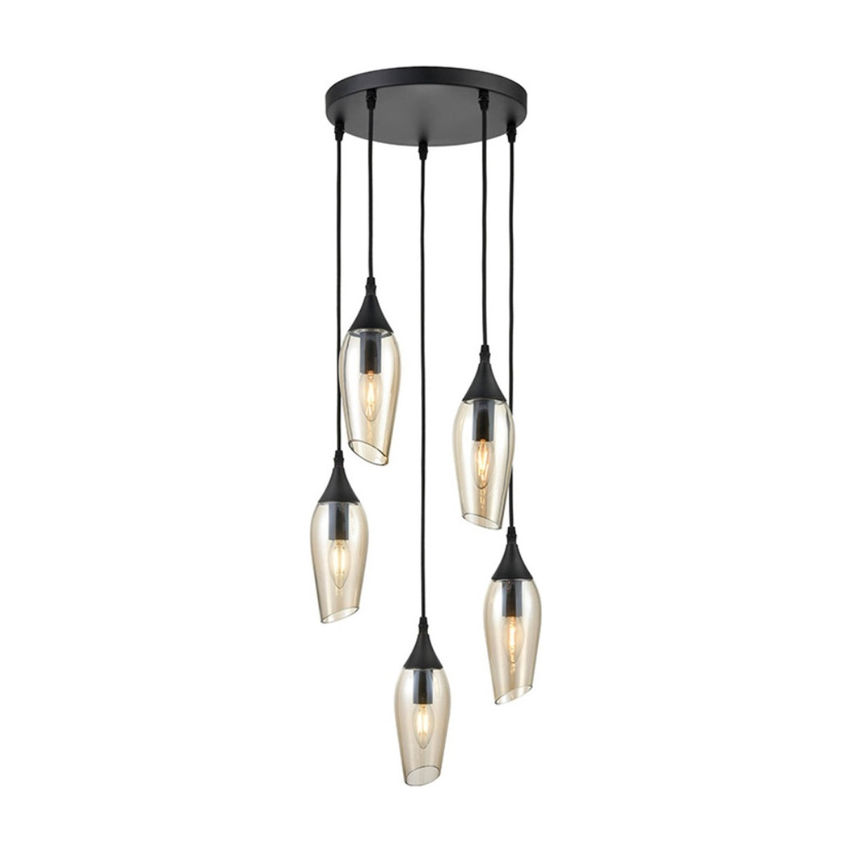 Taper 5 light pendant light in black finish