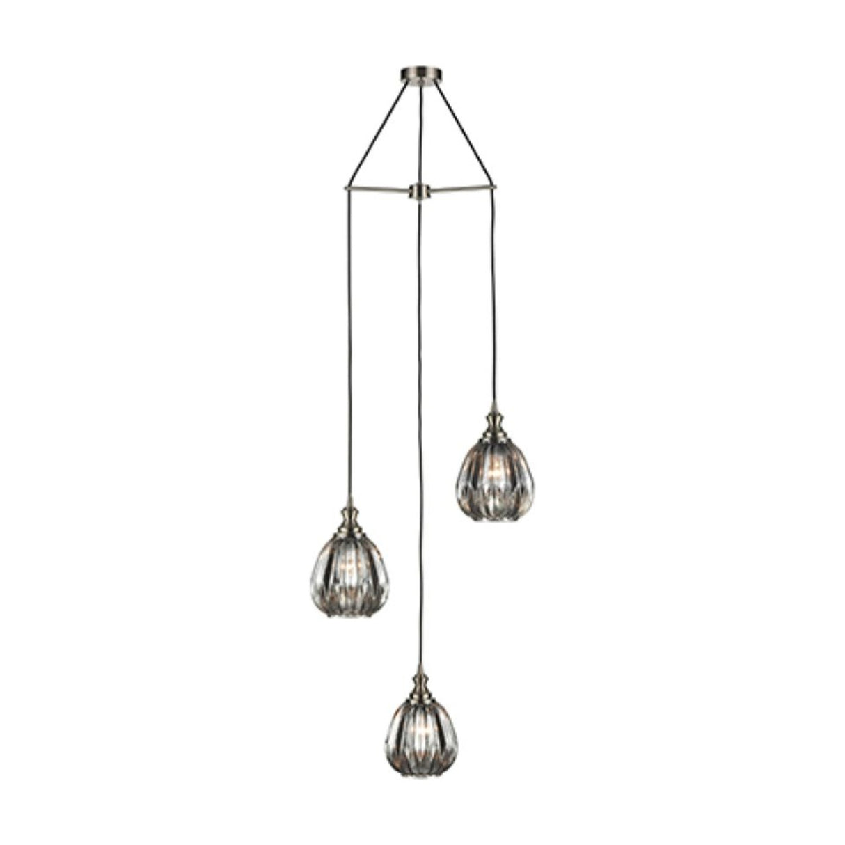 Refract 3 light pendant light in satin nickel finish