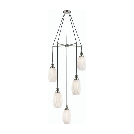 Refract 5 light pendant light in satin nickel finish