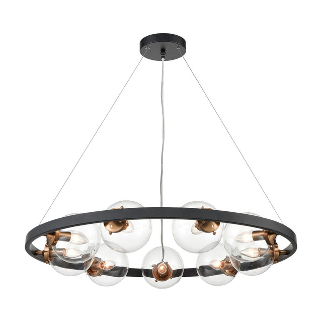Roundell 9 light chandelier in black and gold finish