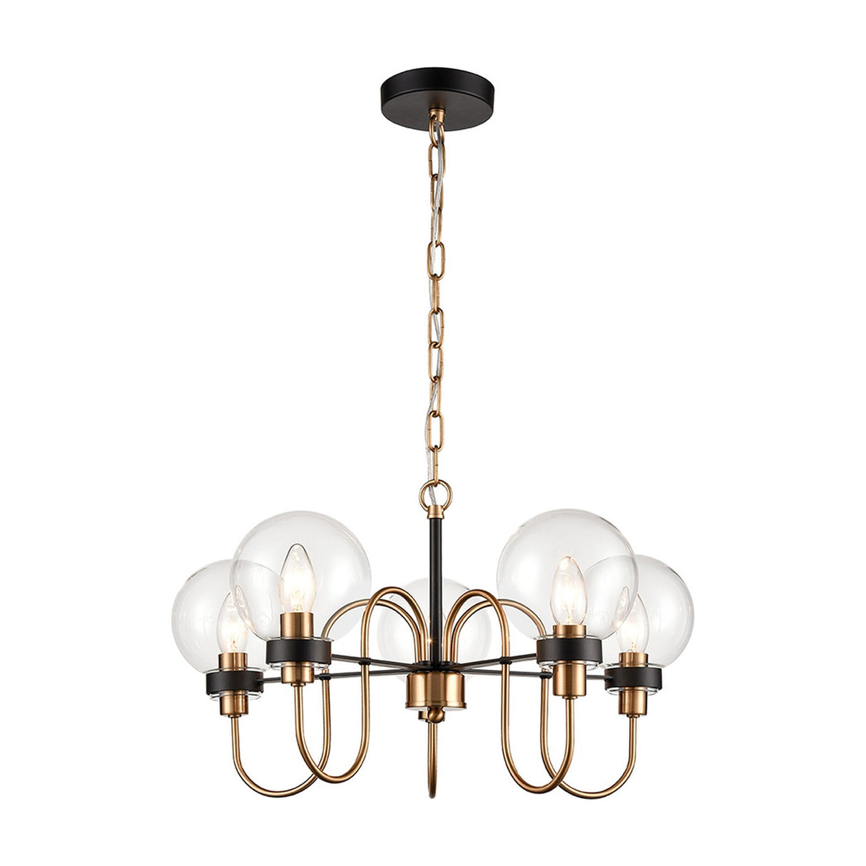 Equinox 5 light pendant light in black and gold finish