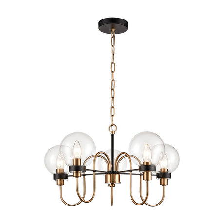 Equinox 5 light pendant light in black and gold finish