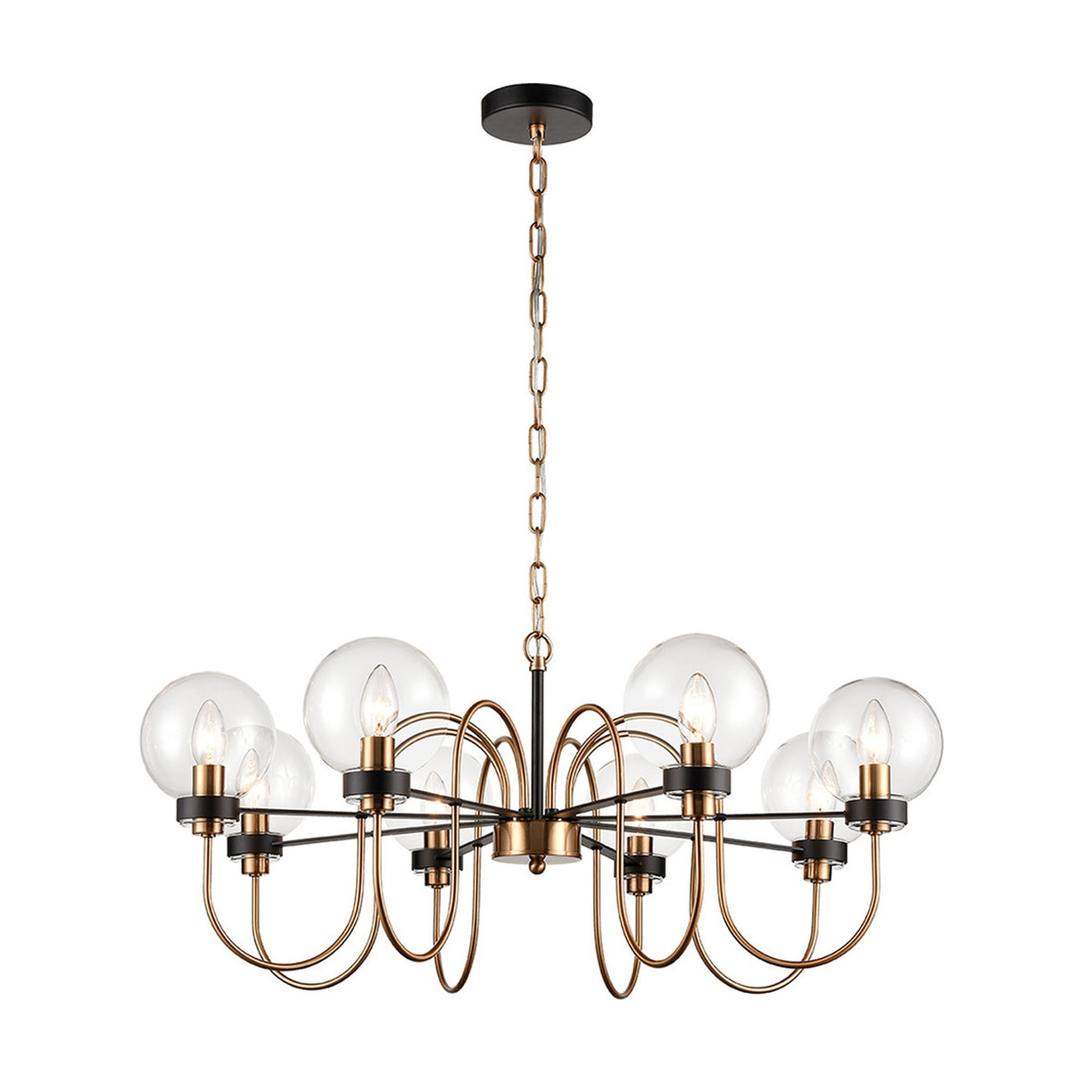 Equinox 8 light chandelier in black and gold finish