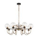 Equinox 8 light chandelier in black and gold finish
