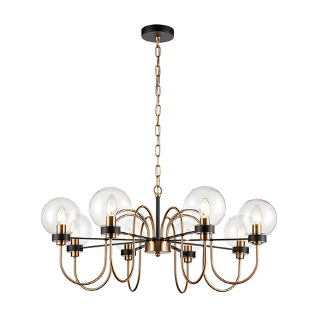 Equinox 8 light chandelier in black and gold finish