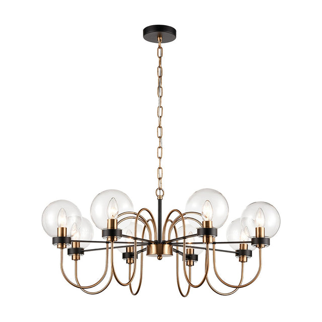 Equinox 8 light chandelier in black and gold finish