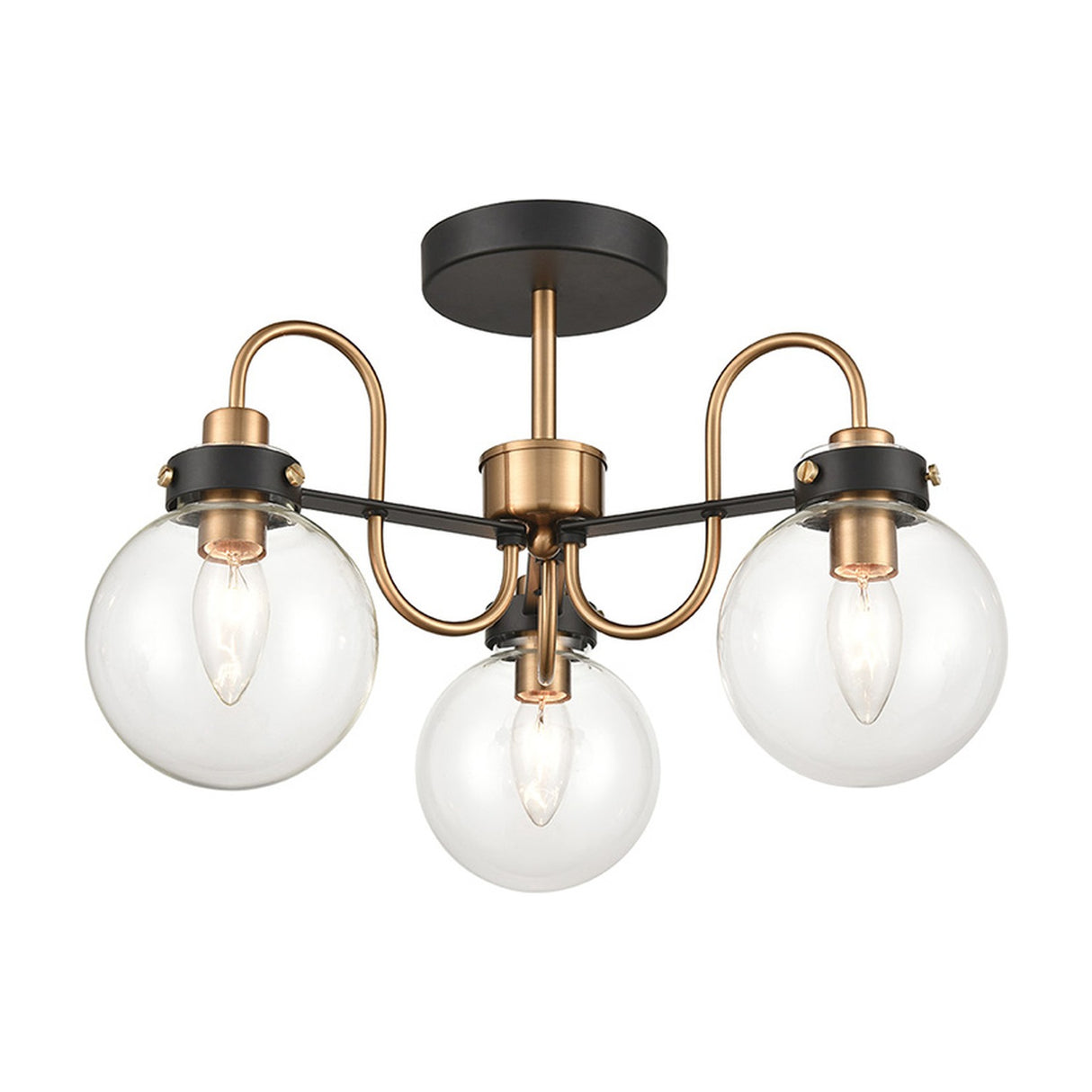 Equinox 3 light ceiling light in black and gold finish
